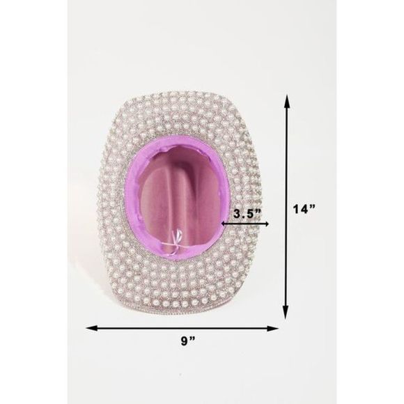 Fame Pave Rhinestone Pearl Trim Cowboy Hat - Picture 5 of 5